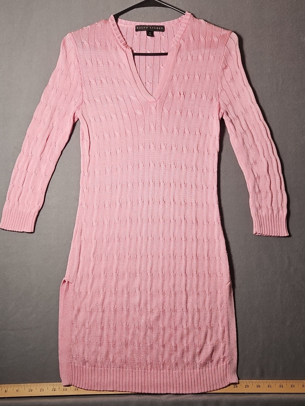 Luxury Ralph Lauren 100% Silk Pink Cable Knit Sweater Dress Tunic